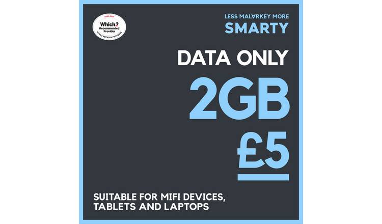 SMARTY 2GB 30 Day Pay As You Go Data Only SIM Card