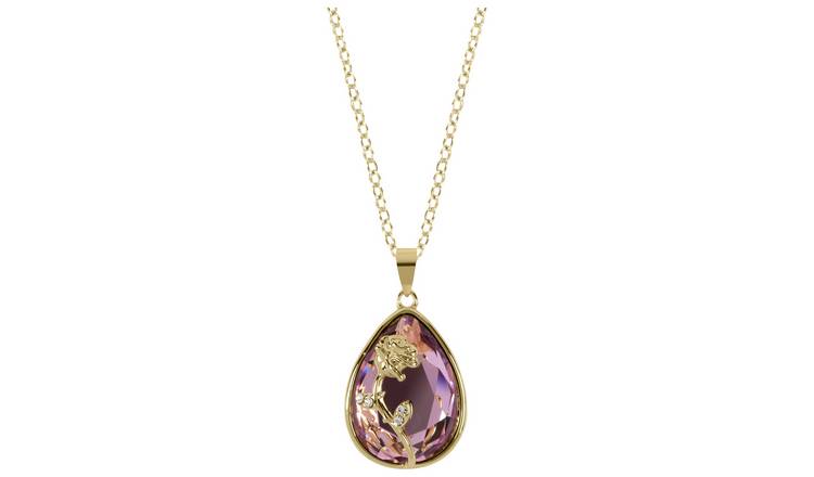 Disney Gold Plated Pink Crystal Pendant Necklace