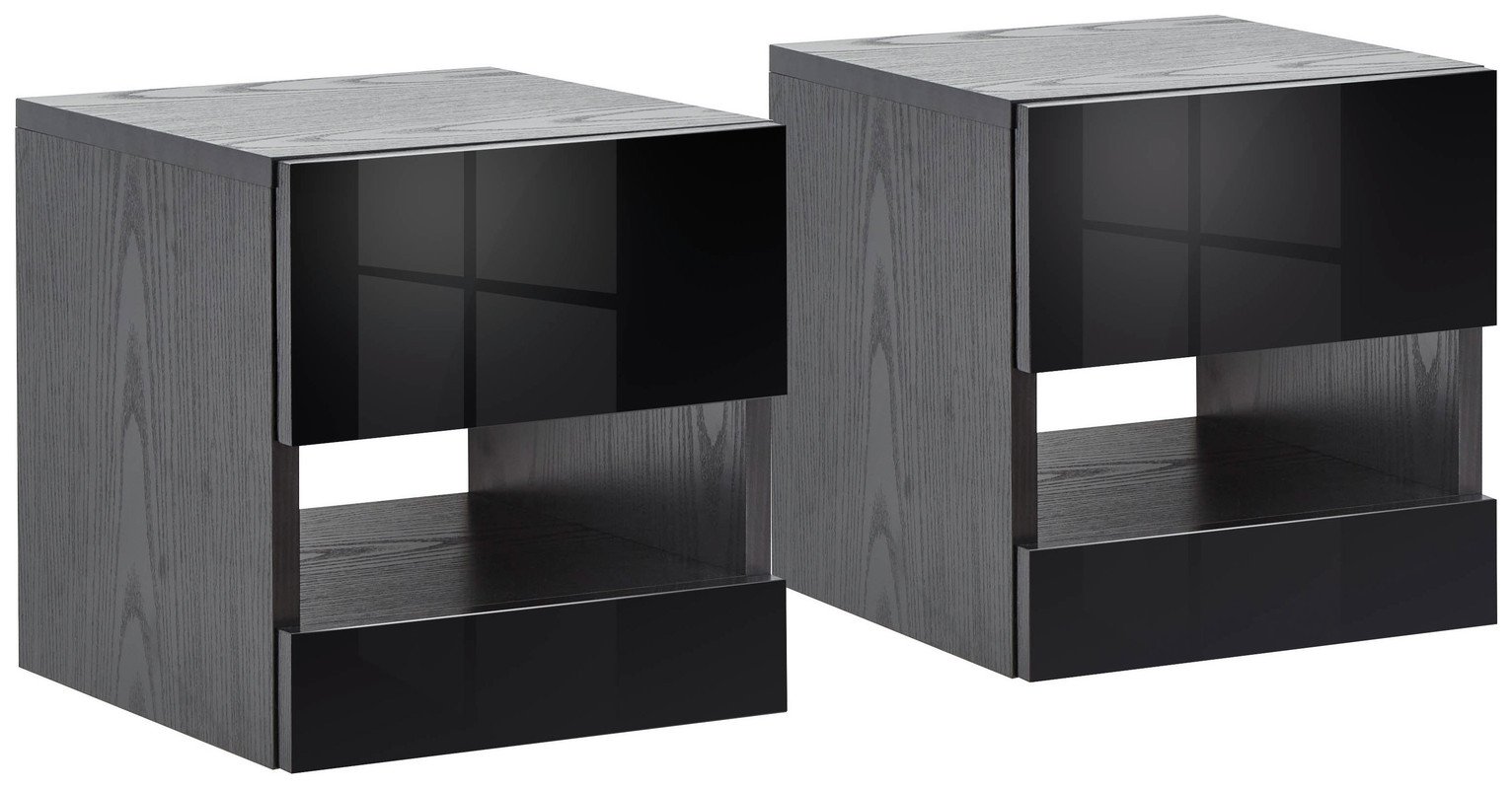 GFW Galicia 2 Wall Mounted Bedside Table Set - Black