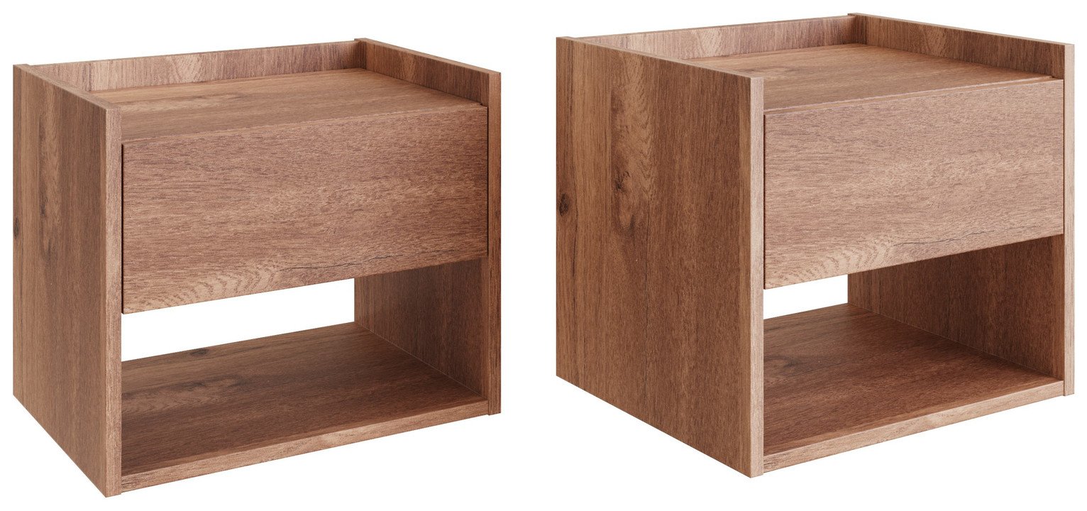 GFW Harmony 2 Wall Mounted Bedside Table Set - Oak