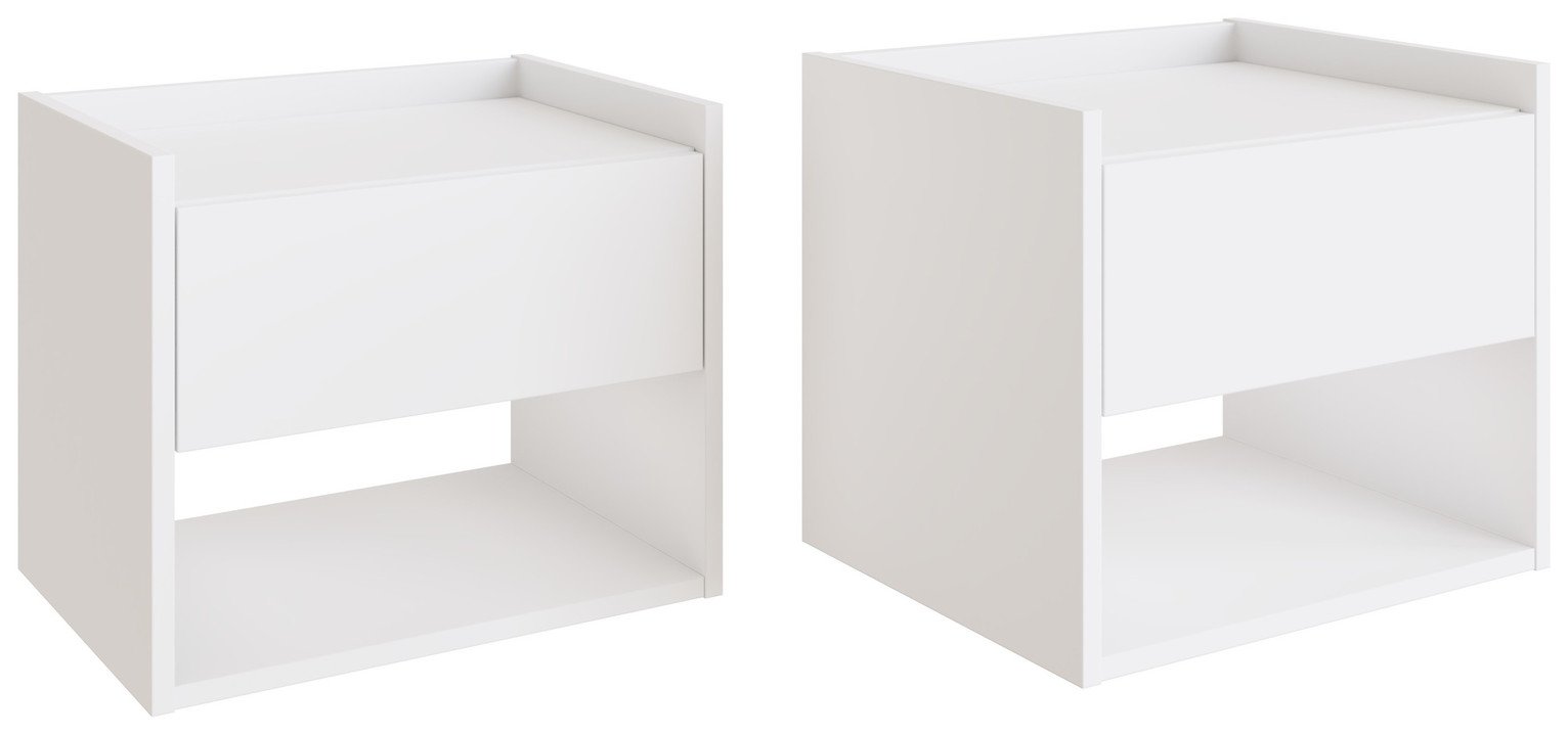 GFW Harmony 2 Wall Mounted Bedside Table Set - White