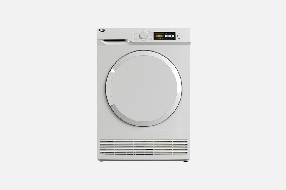 A Bush white 7kg condenser tumble dryer.