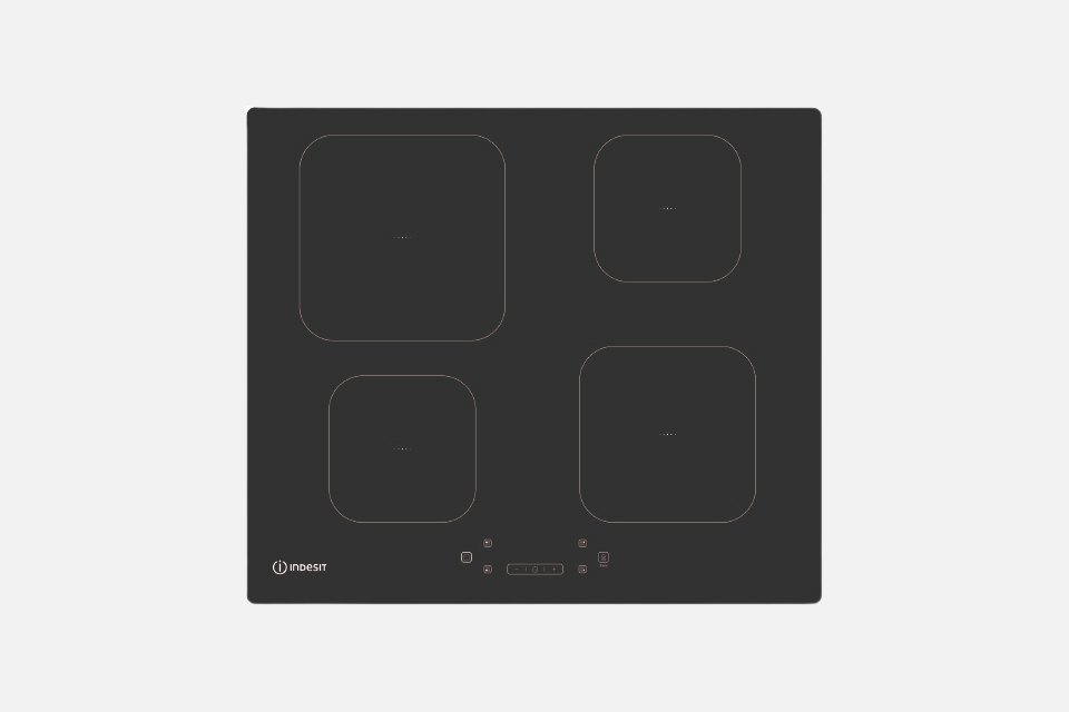 A black Indesit electric induction hob. 