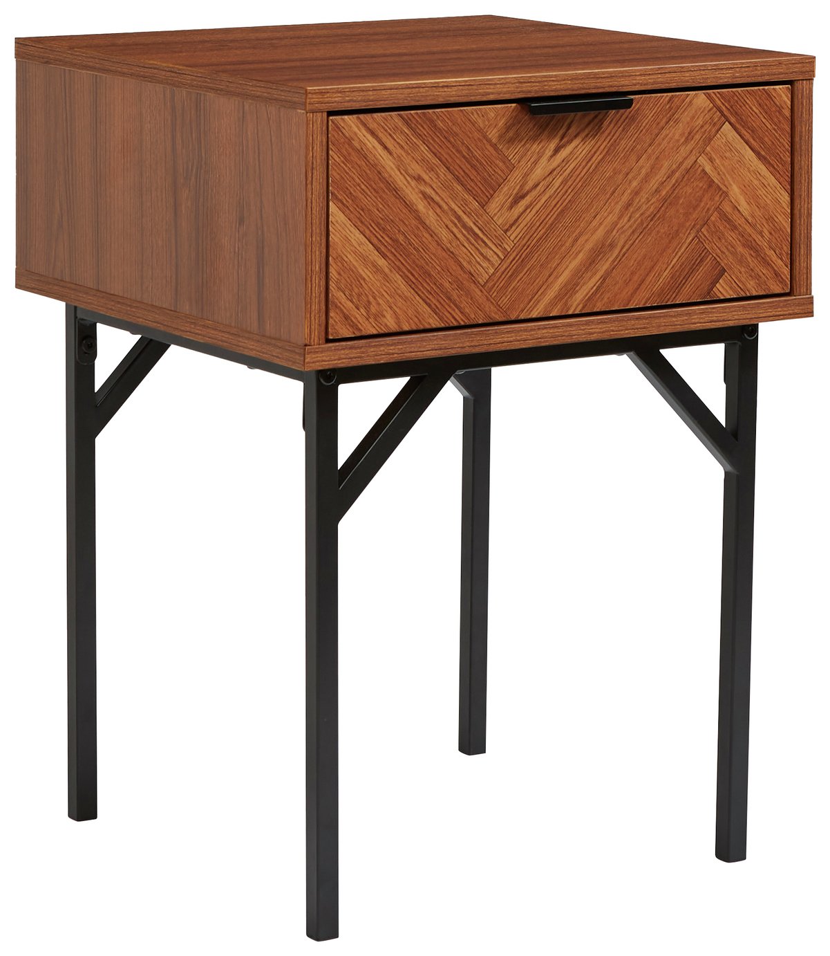 Lloyd Pascal Dark Chevron 1 Drawer Bedside Table - Dark Wood