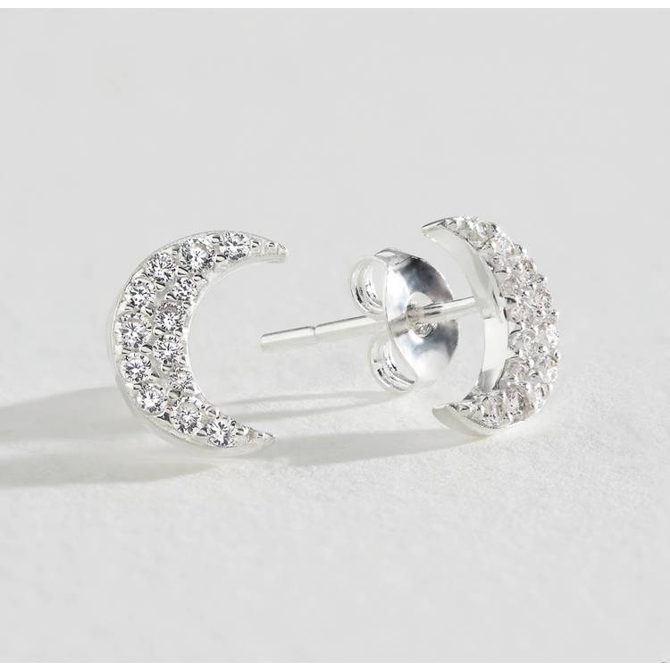 Revere Sterling Silver Cubic Zirconia Moon Stud Earrings 0