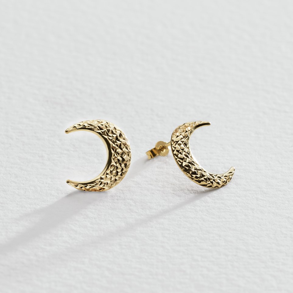 Revere Gold Plated Silver Diamond Cut Moon Stud Earrings