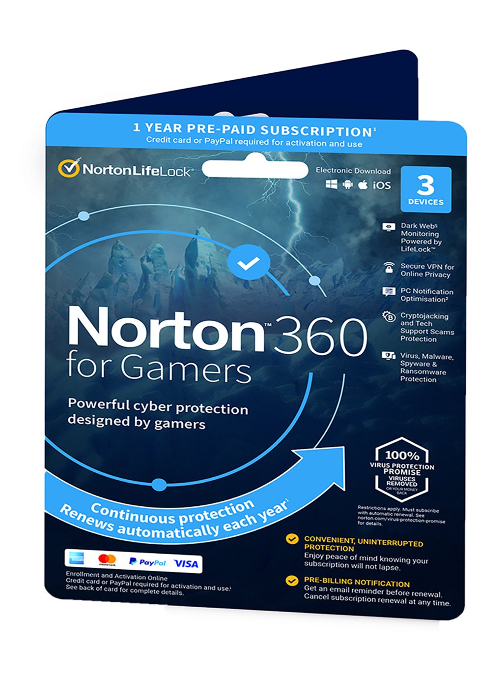 NORTON 360 Gamer - 3 Devices, 1 year auto-renew subscription