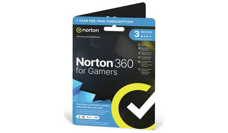 NORTON 360 Gamer - 3 Devices, 1 year auto-renew subscription