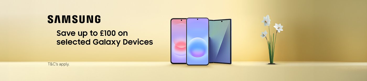 Samsung. Save up to £100 on selected Galaxy devices.