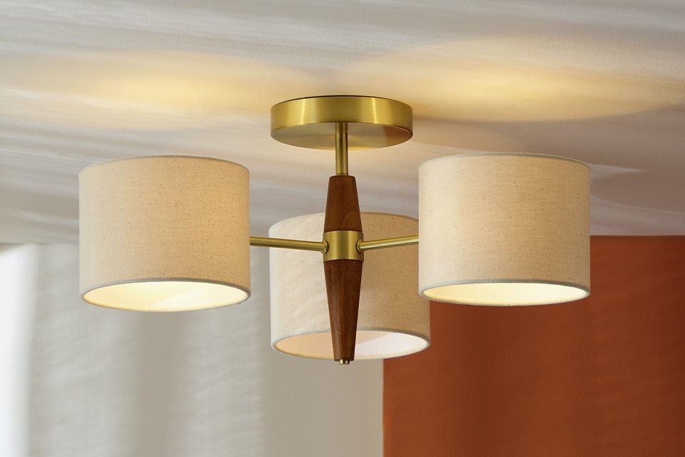 Habitat Century Wood 3 Light Flush Ceiling Light - Natural.
