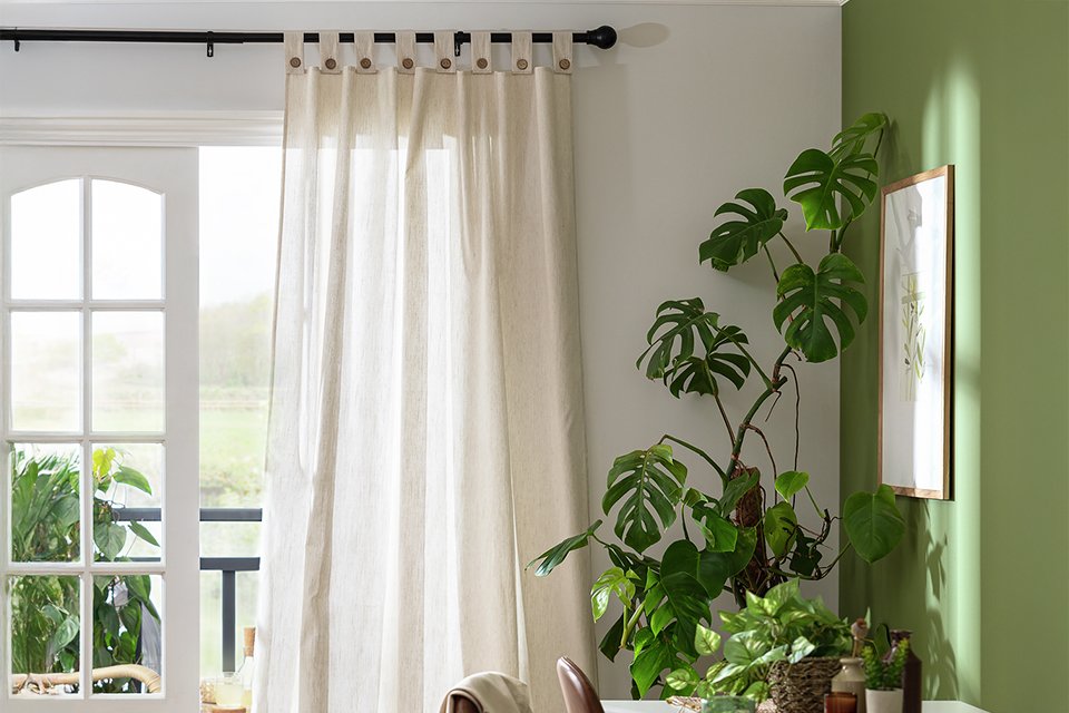 Habitat Button Voile Unlined Tab Top Panel - Natural.