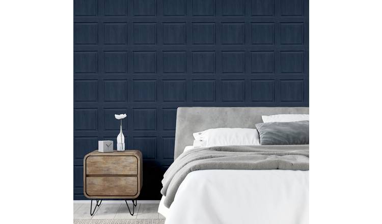 Arthouse Washed Panel Navy Wallpaper