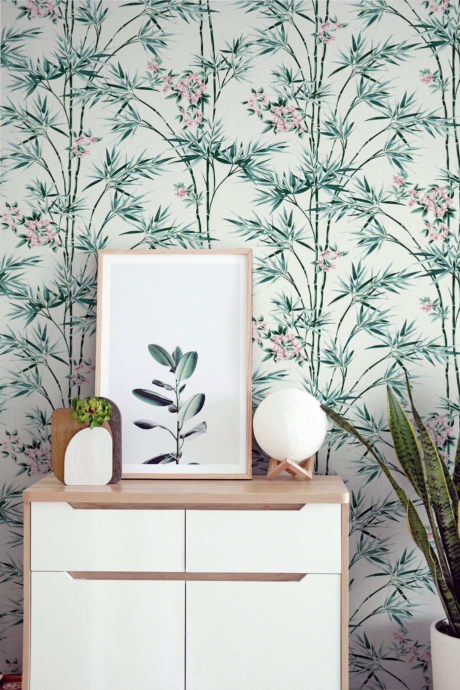 Arthouse Bamboo and Blossom Wallpaper - White