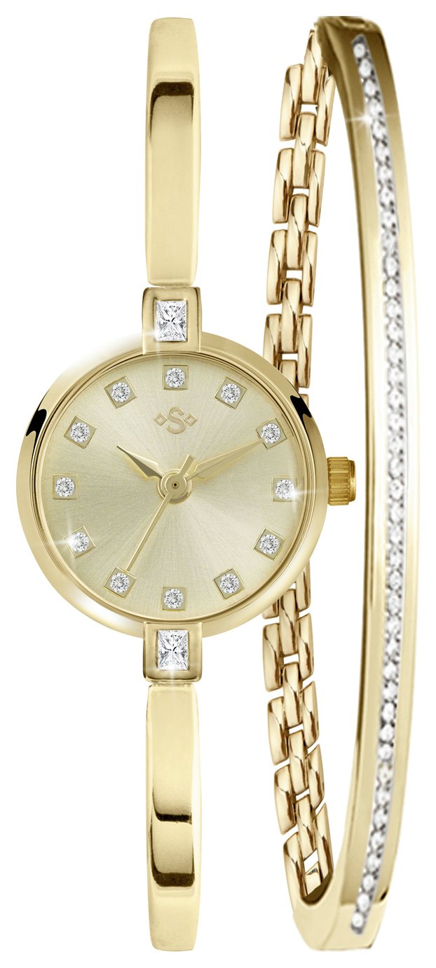 Spirit Ladies Pale Gold Bracelet Watch And Bangle Gift Set 
