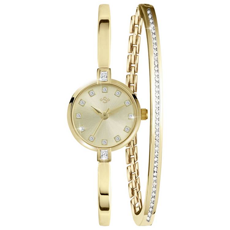 Spirit Ladies Pale Gold Bracelet Watch And Bangle Gift Set  0