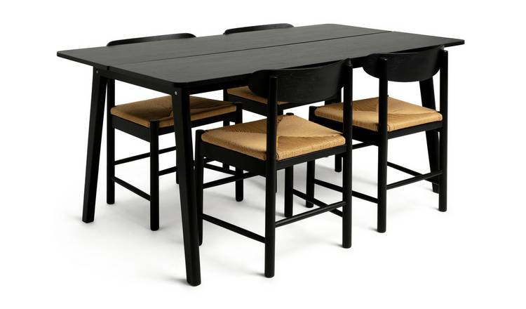 Black chairs and store wood table