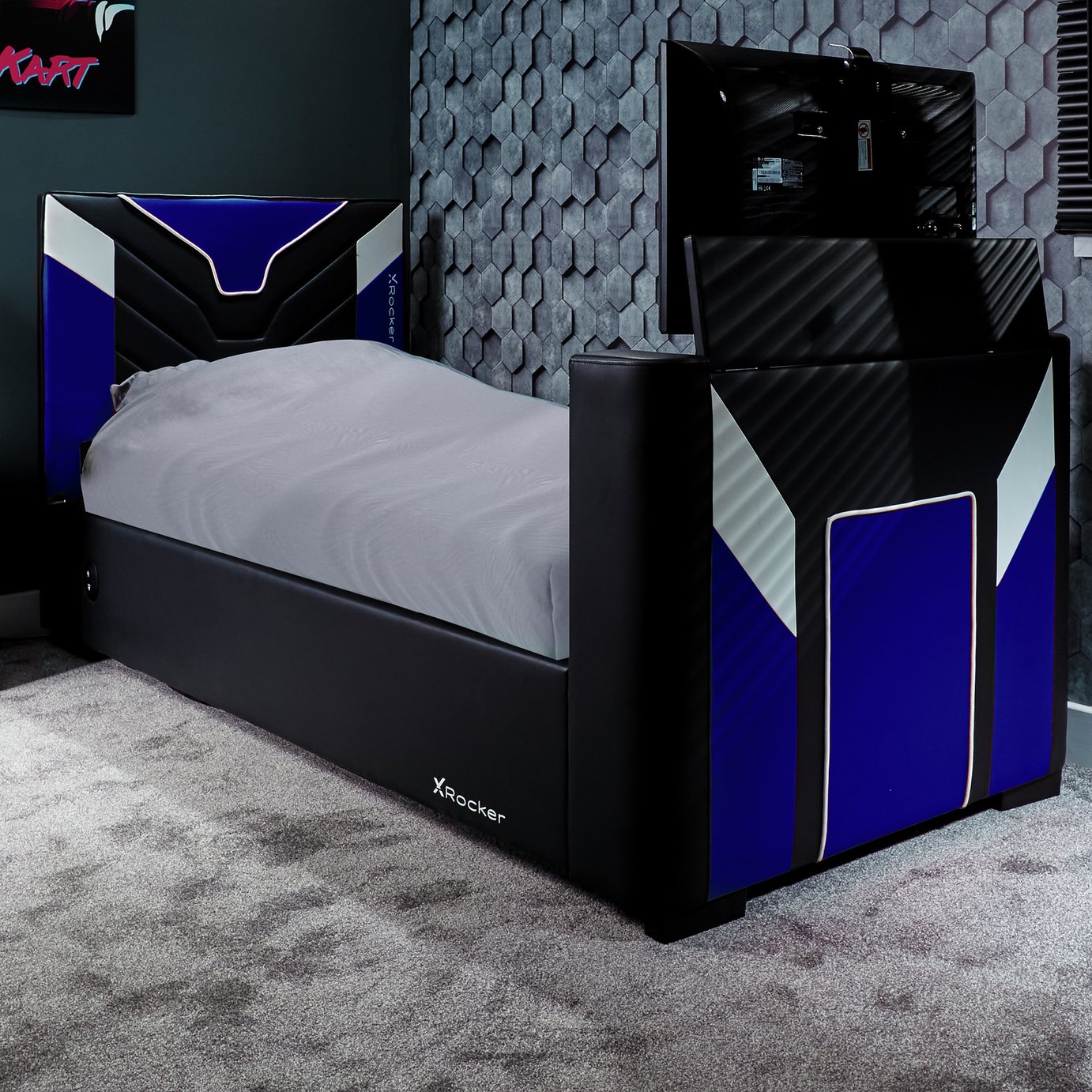 X Rocker Cerberus Single TV Lift Ottoman Gaming Bed - Blue