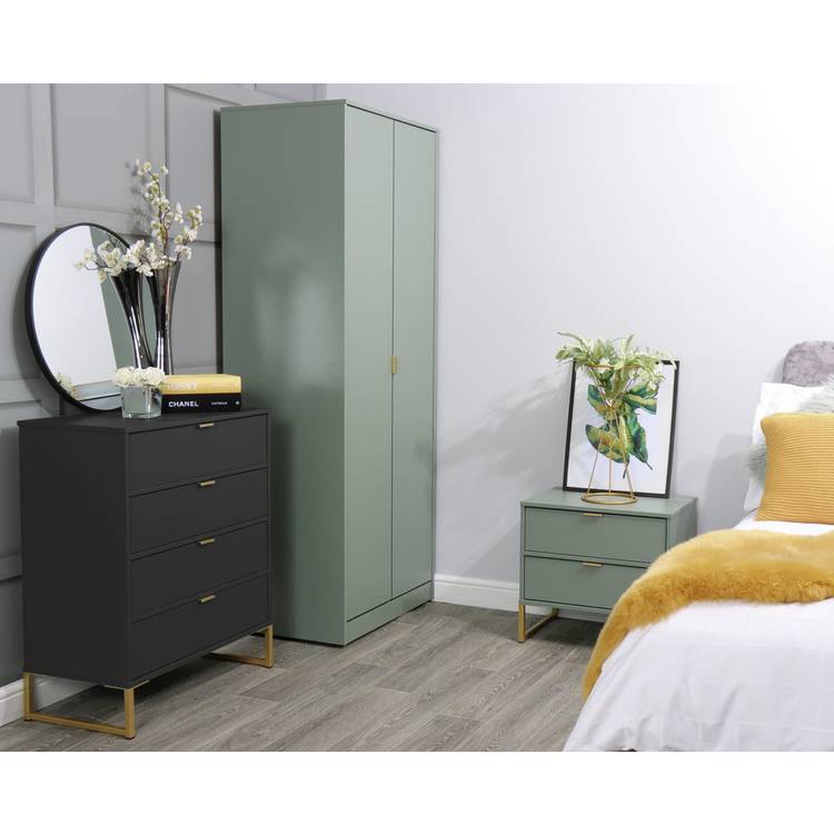Messina 2 Drawer Bedside Table - Green 0