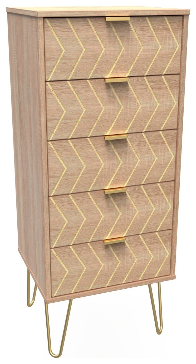 Tivoli 5 Drawer Tallboy - Oak