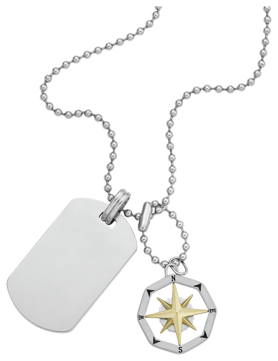 Fossil Men's Stainless Steel Compass Dog tag Necklace