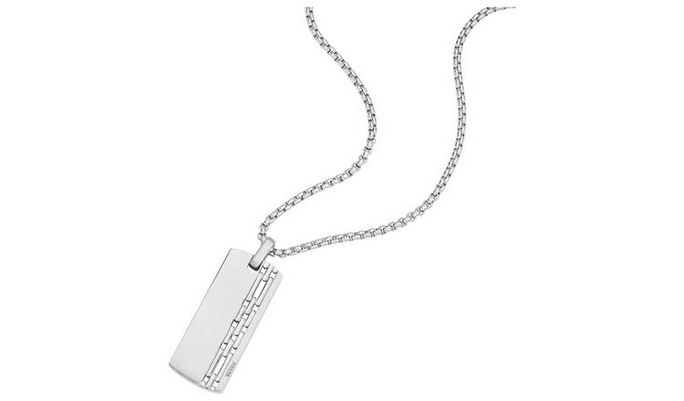 Fossil Men's Stainless Steel Dog Tag Pendant Necklace