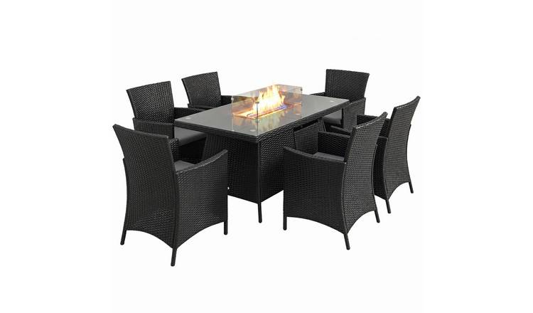 Outsunny 7 Pieces Rattan Garden Furniture with Fire Pit Table - Black