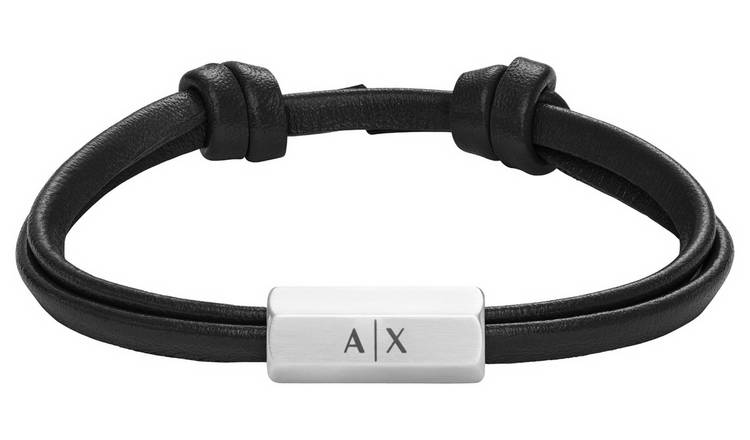 AX Jewelry Mens Leather ID Bracelet in Stainless Steel 