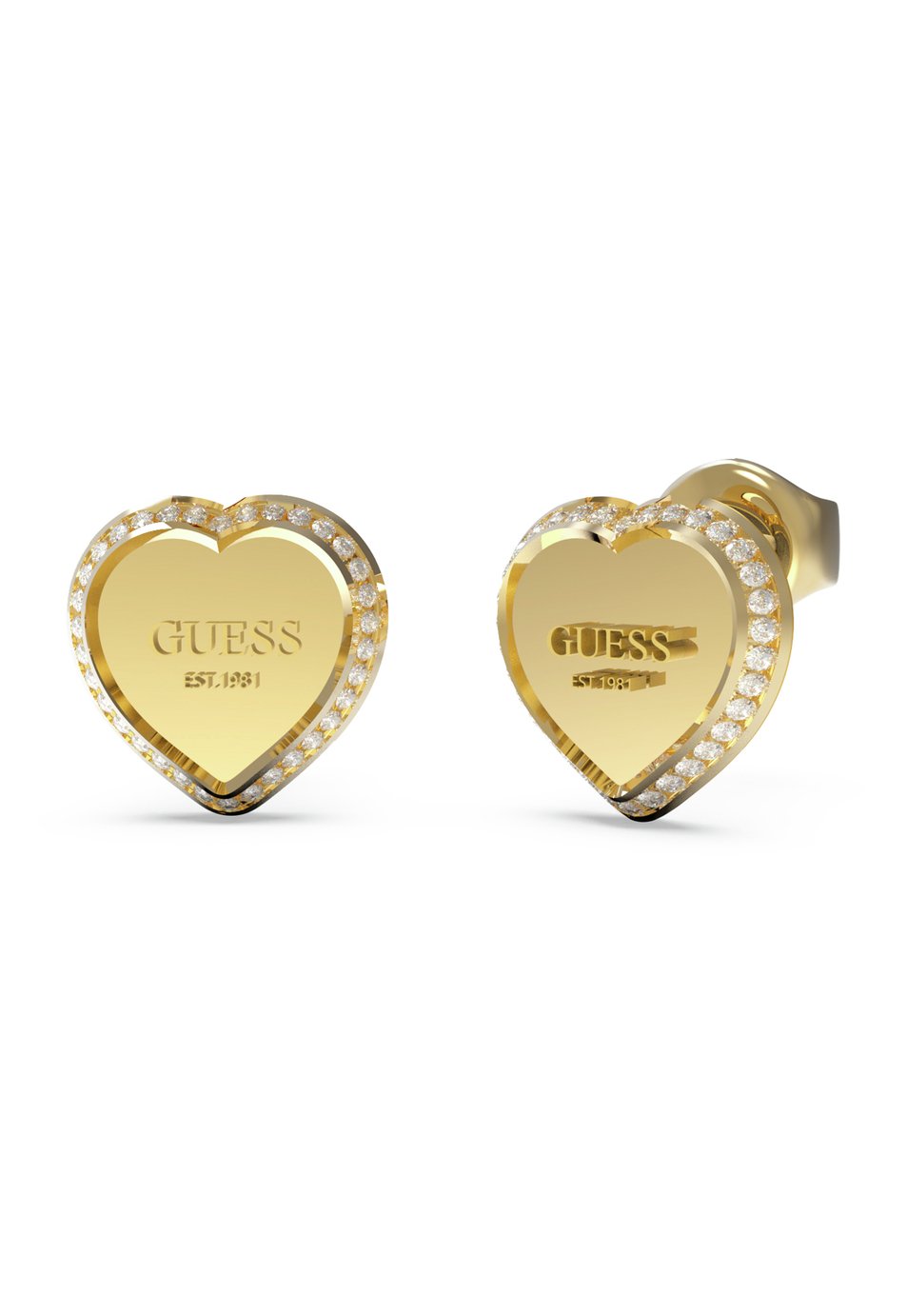 Guess Gold Plated Steel Crystal Heart Stud Earrings