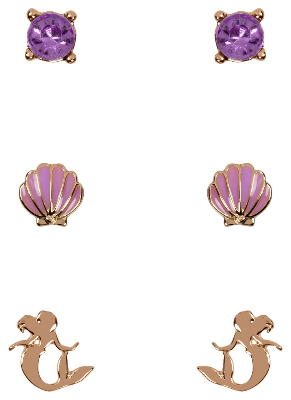 Disney Gold and Purple Crystal Stud Earrings Set of 3