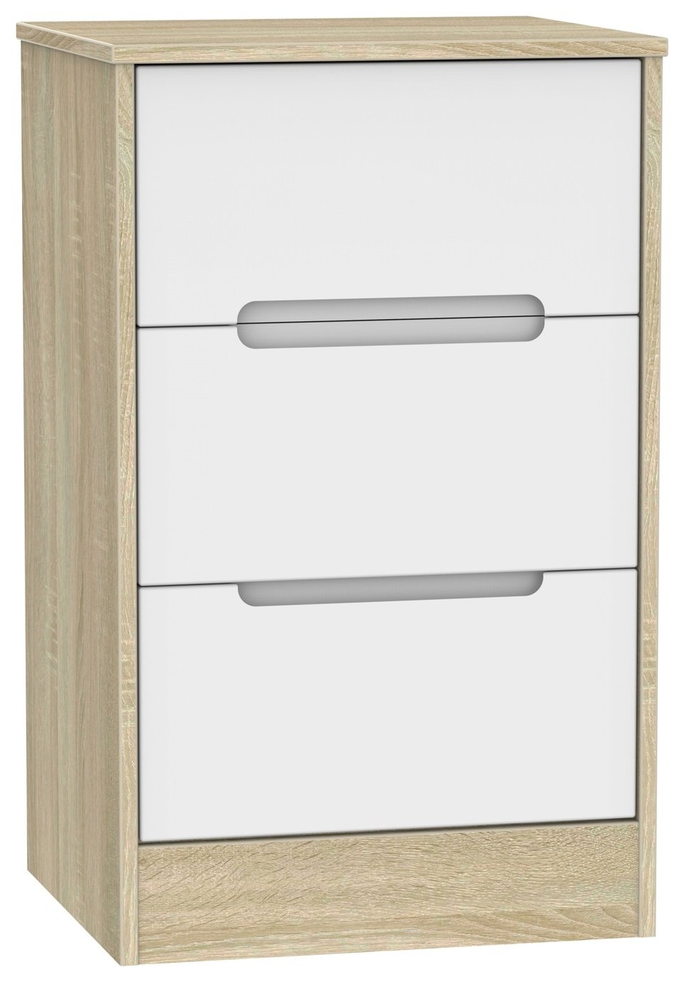 Toulouse 3 Drawer Charging Bedside Table- White & Oak Effect