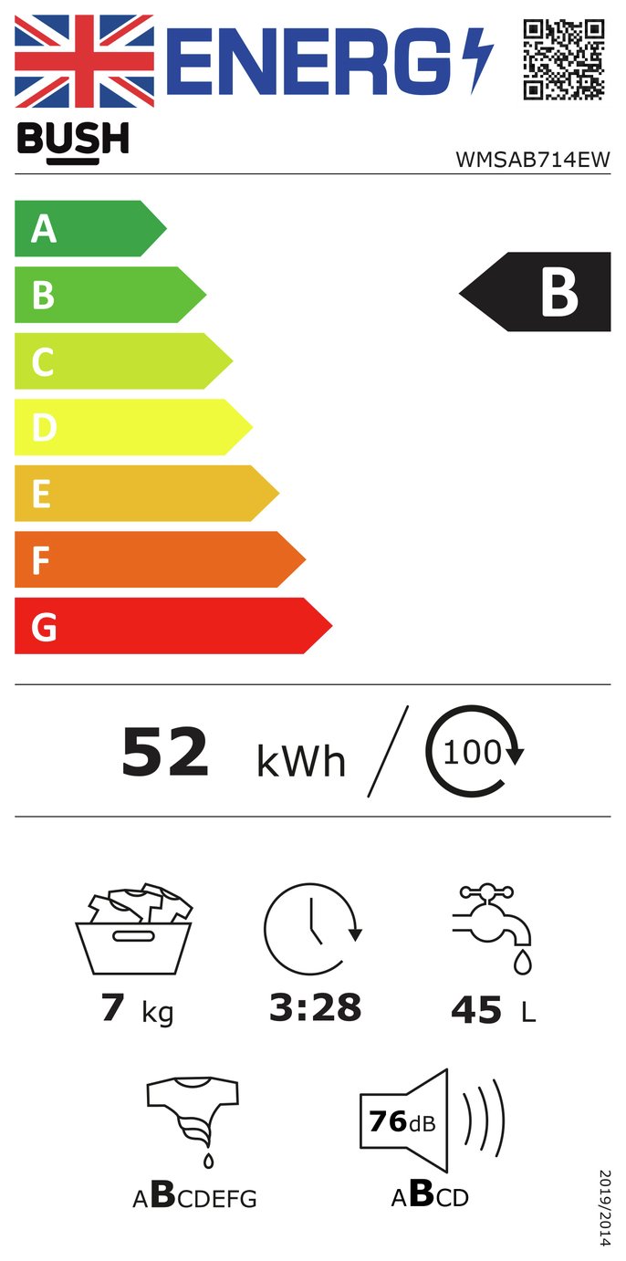 Bush WMSAB714EW 7KG 1400 Spin Washing Machine - White