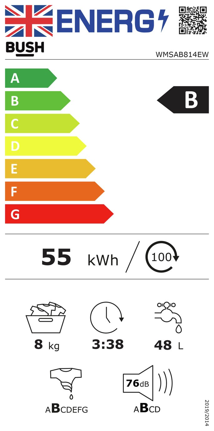 Bush WMSAB814EW 8KG 1400 Spin Washing Machine - White