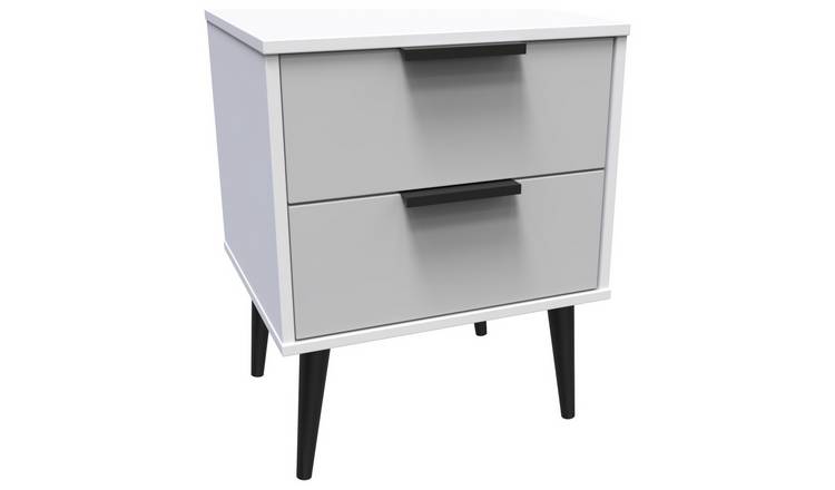 Bergen 2 Drawer Bedside Table - Grey & White