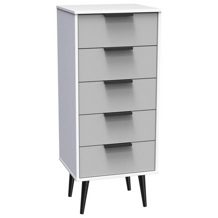 Bergen 5 Drawer Tallboy - Grey & White 0