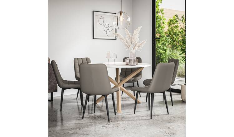 Furniture Online Malvern Nova Marble Top Dining Table & 6 Grey Chairs