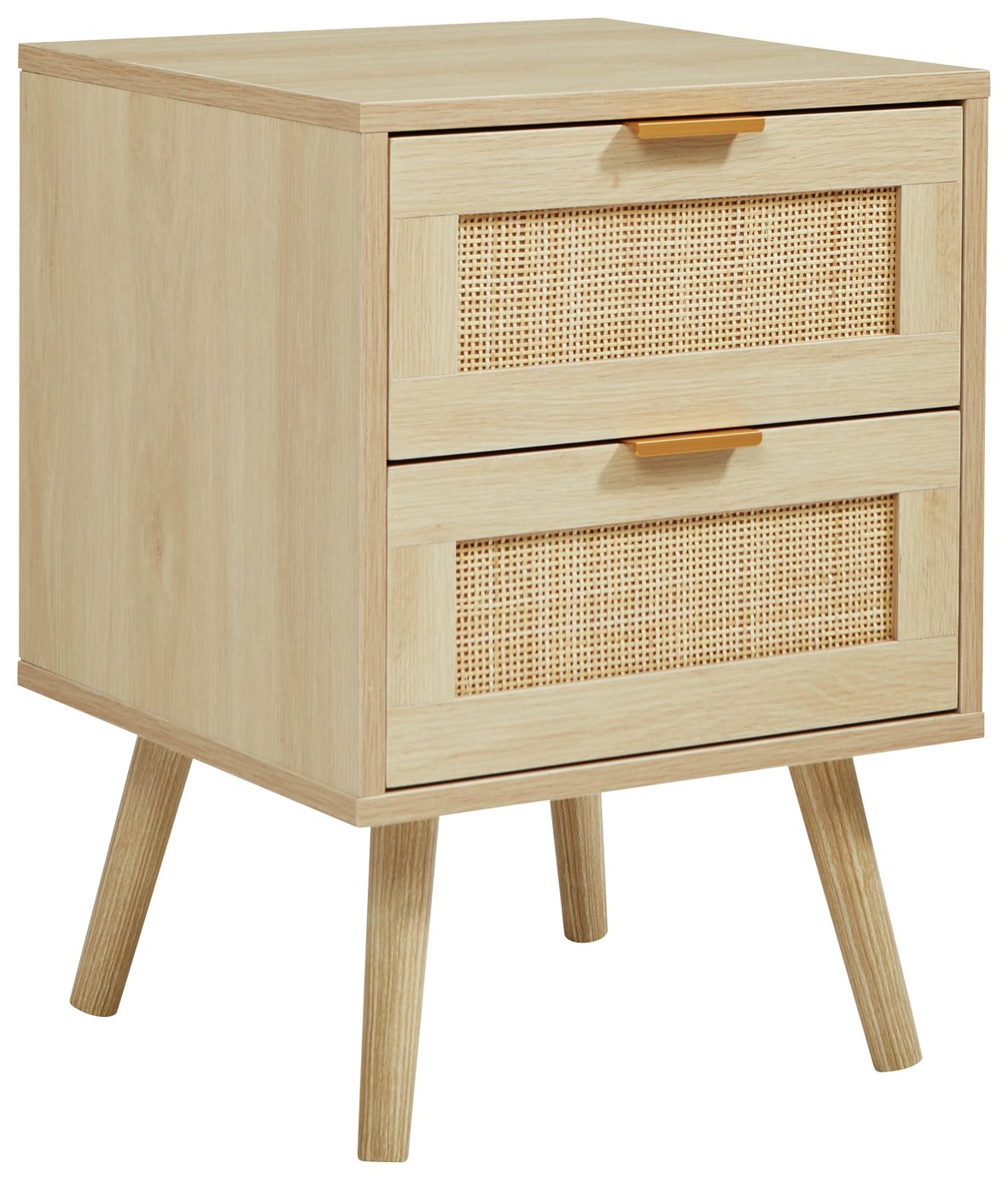 Light Rattan 2 Drawer Bedside Table - Light Wood