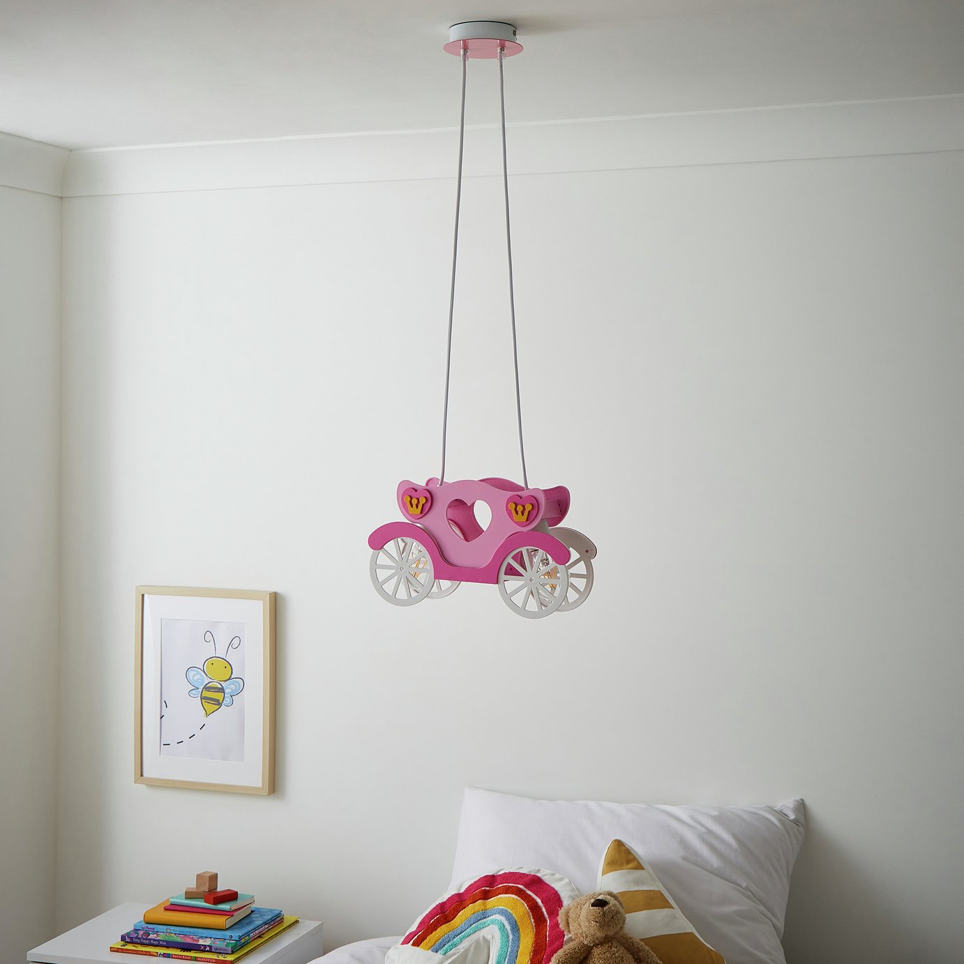 Glow Kids Princess Carriage Pendant Light - Pink & White