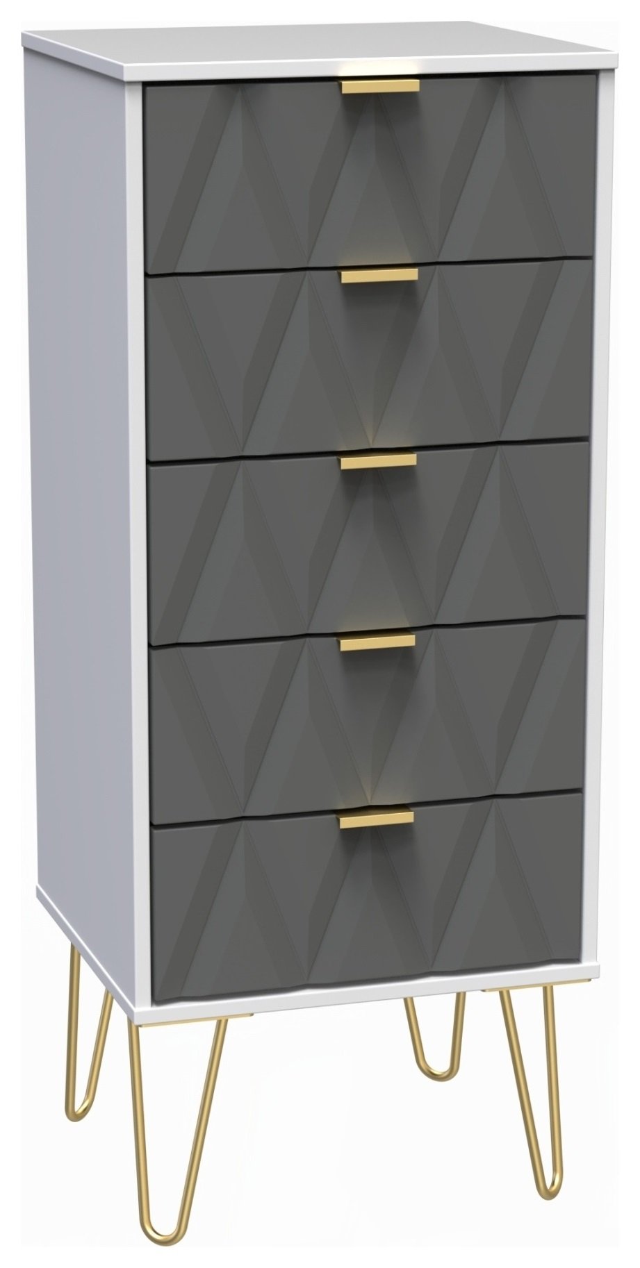 Shimmer 5 Drawer Tallboy - Grey & White