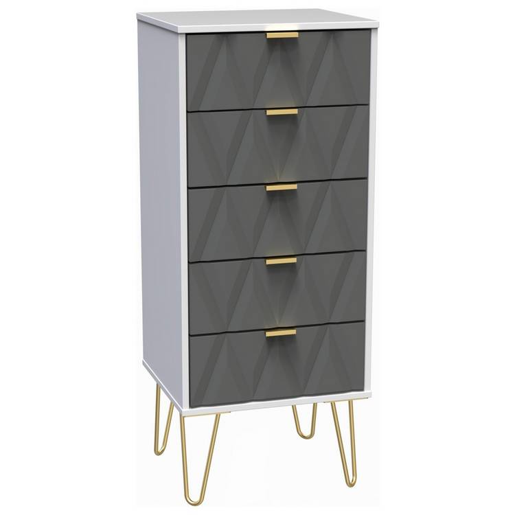 Shimmer 5 Drawer Tallboy - Grey & White 0