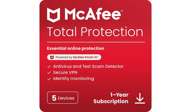 McAfee Total Protection 1 Year, 5 Devices Digital Download