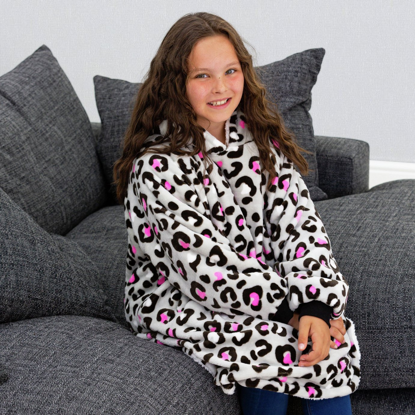 Hugzee Neon Leopard Print Fleece Hooded Blanket - Large