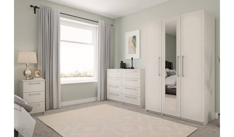 White gloss 3 door on sale wardrobe with drawers