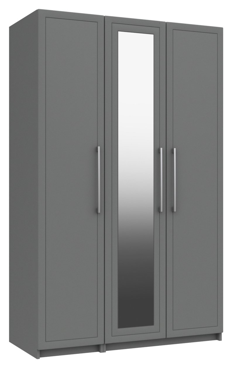 Hatfield 3 Door Mirror Wardrobe - Grey Gloss