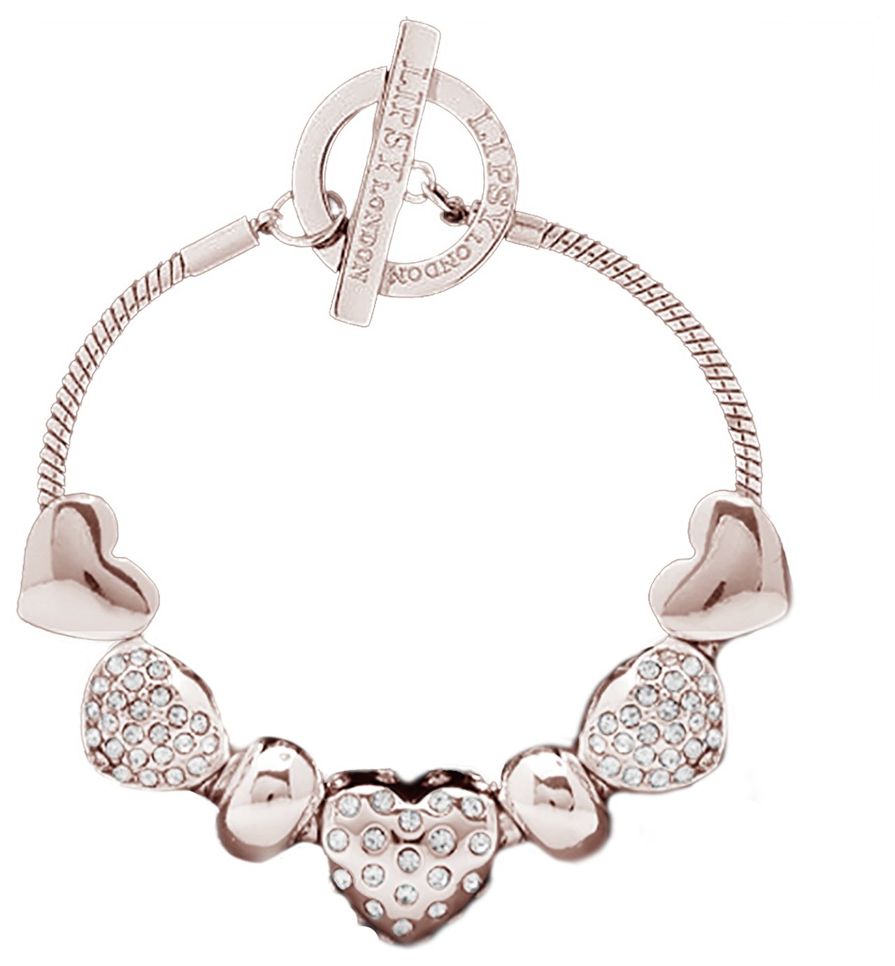 Lipsy Rose Gold Coloured Crystal Heart Charm Bracelet