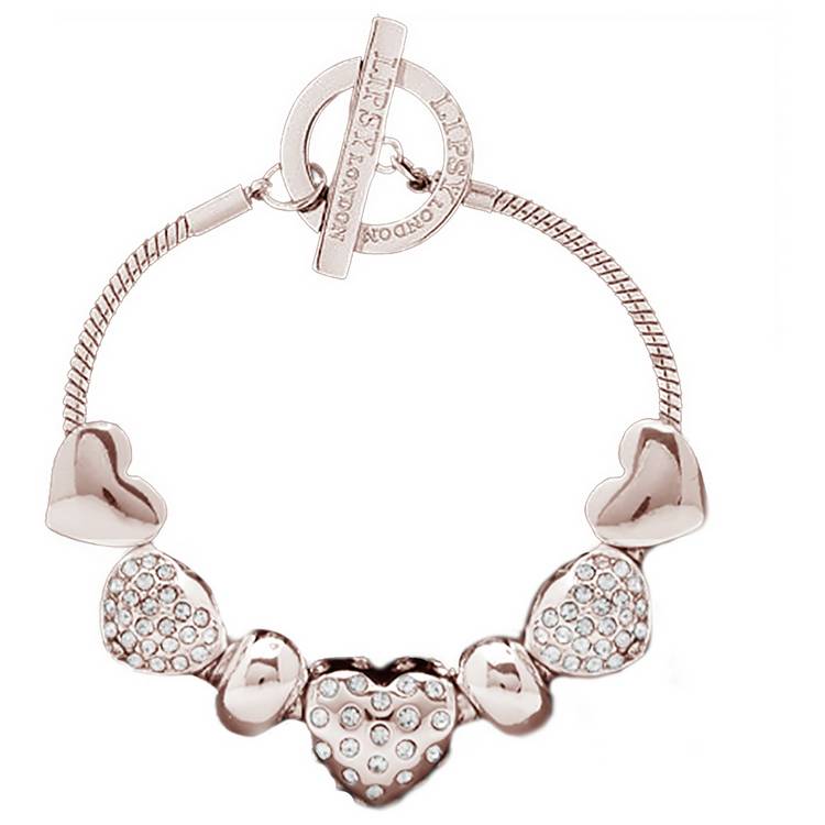Lipsy Rose Gold Coloured Crystal Heart Charm Bracelet 0