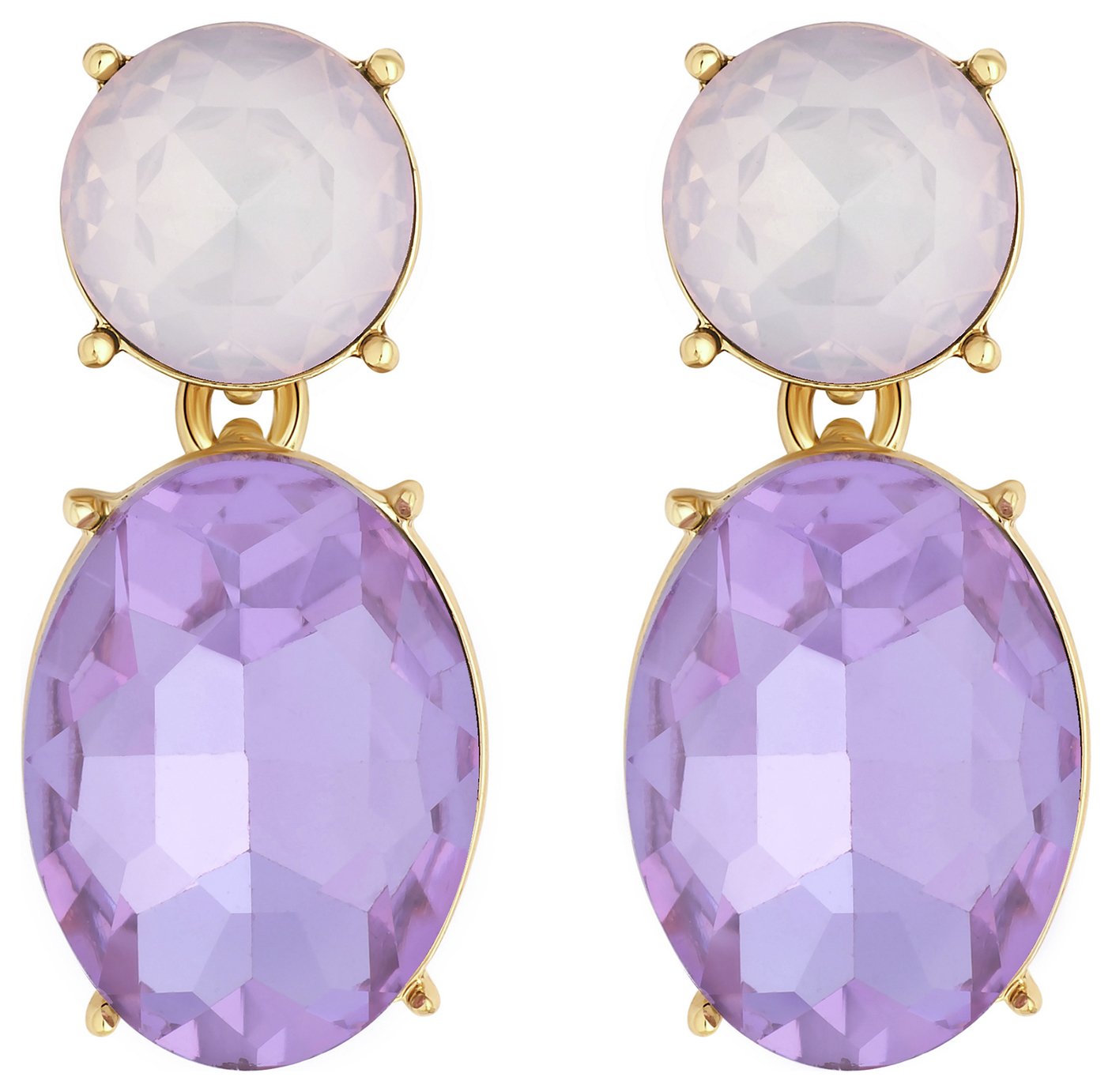 Lipsy Gold Coloured Purple Oval Glass Drop Earrings