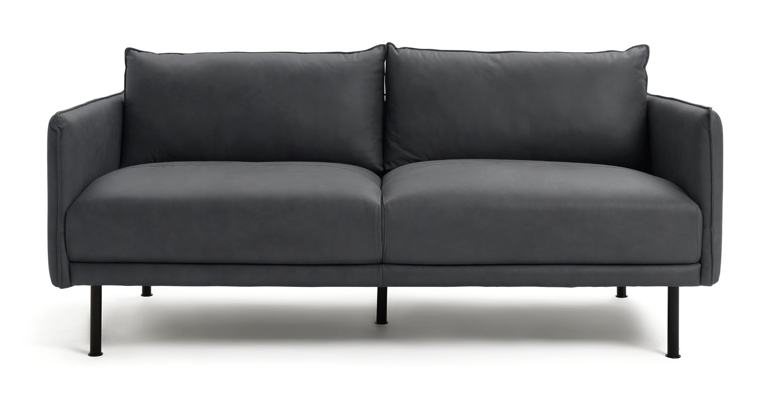 Habitat Moore Leather 3 Seater Sofa - Dark Grey