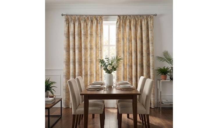 Luxury Living Fern Fully Lined Taped Curtains 117cm x 229cm - Yellow
