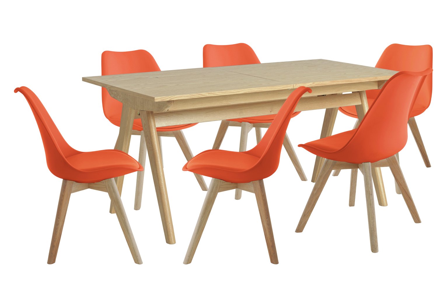 Habitat Jerry Wood Effect Dining Table & 6 Orange Chairs