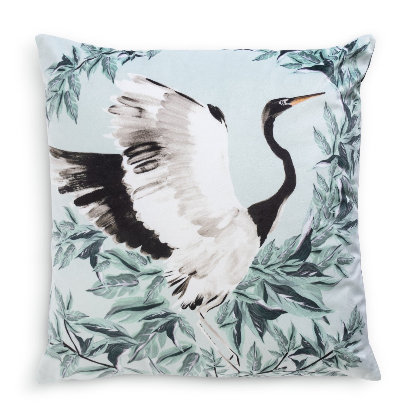 Habitat Crane Print Velvet Cushion - Blue - 43x43cm